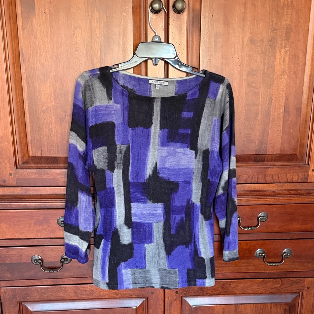 Cashmere Anne Klein Purple and Gray Sweater
